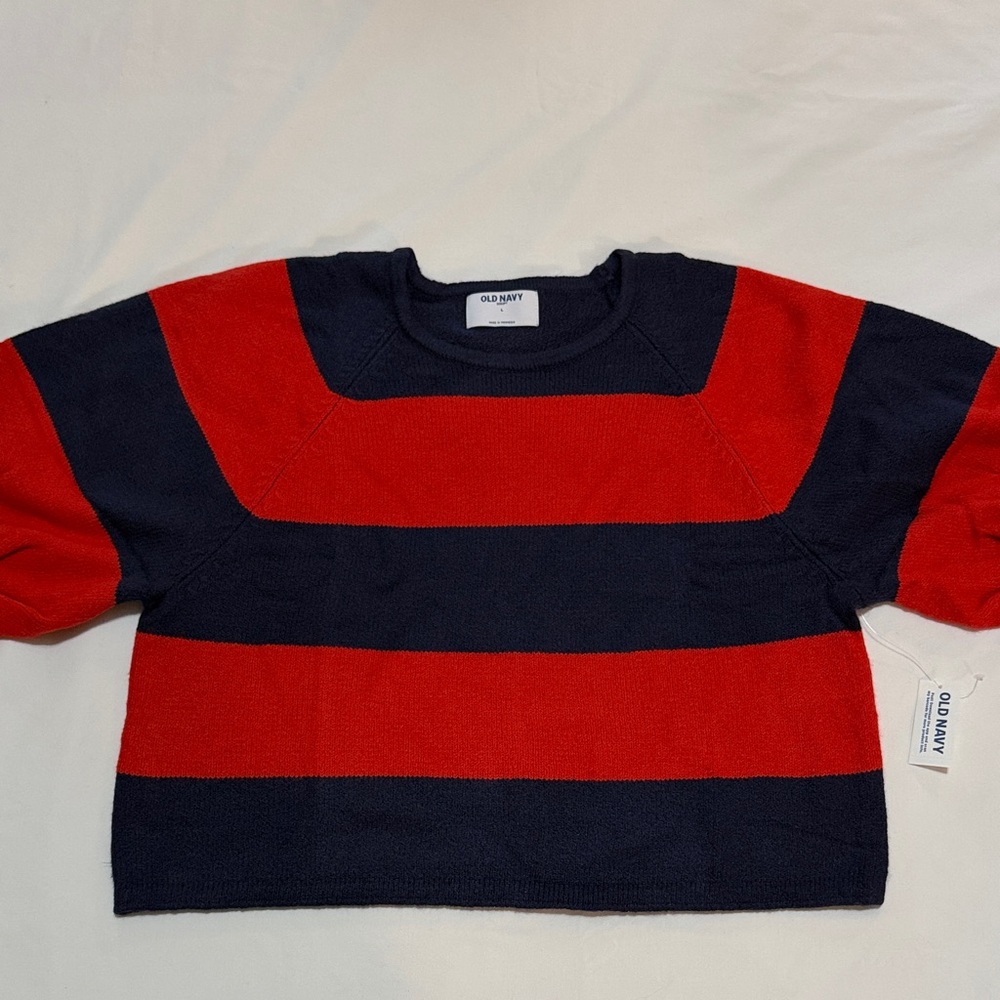 Old Navy Red and Navy Striped Sweater 1/2 Sleeves L NWT